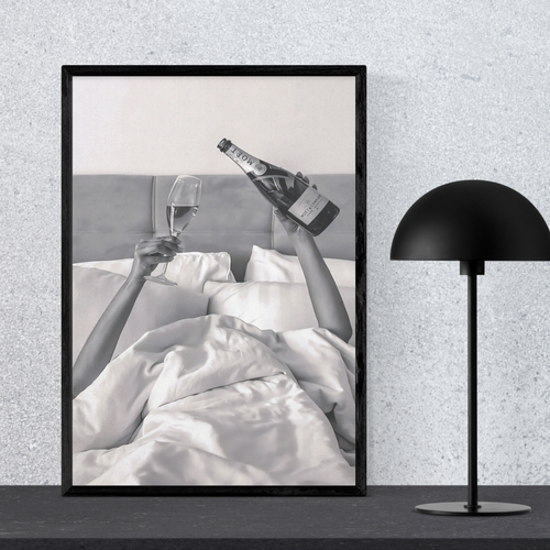 Champagne in Bed – Framed Wall Art, Size A2 Only